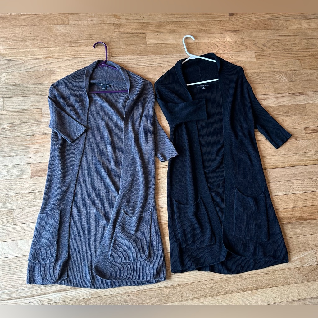 Banana Republic Bundle Of Two Long Open Front Ribbed Cardigans-Black&Greyish(S)